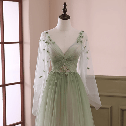 Beaira Light Green Gradient Soft Tulle Long Junior Prom Dress Green Formal Dress Party Dress prom dresses shops