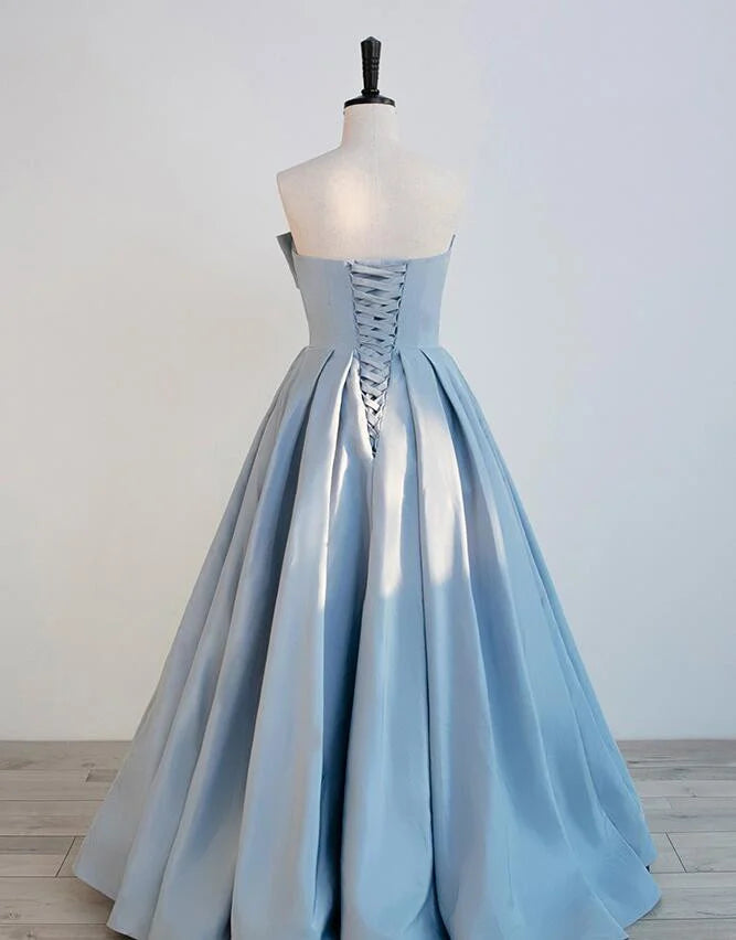 Beaira Blue Satin Long A-line Party Dress Prom Dress Blue Floor Length Evening Dress prom dresses shops