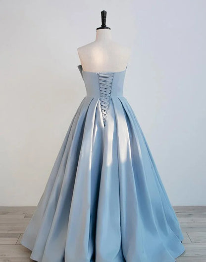 Beaira Blue Satin Long A-line Party Dress Prom Dress Blue Floor Length Evening Dress prom dresses shops