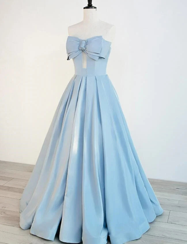 Beaira Blue Satin Long A-line Party Dress Prom Dress Blue Floor Length Evening Dress prom dresses shops