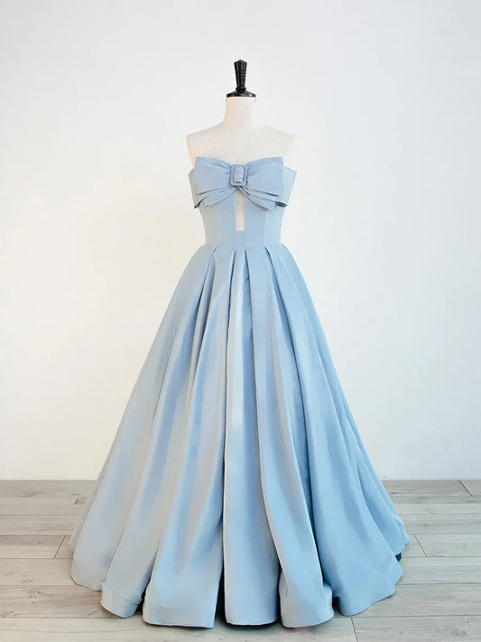 Beaira Blue Satin Long A-line Party Dress Prom Dress Blue Floor Length Evening Dress prom dresses shops