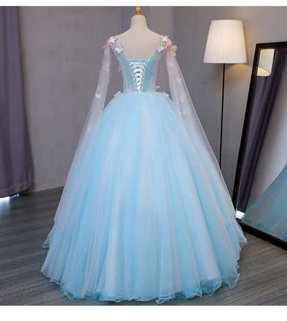 Beaira Blue Tulle Formal Dress with Pink Lace Blue Ball Gown Sweet 16 Dresses prom dresses shops