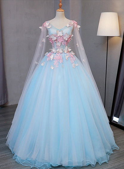 Beaira Blue Tulle Formal Dress with Pink Lace Blue Ball Gown Sweet 16 Dresses prom dresses shops