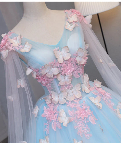 Beaira Blue Tulle Formal Dress with Pink Lace Blue Ball Gown Sweet 16 Dresses prom dresses shops