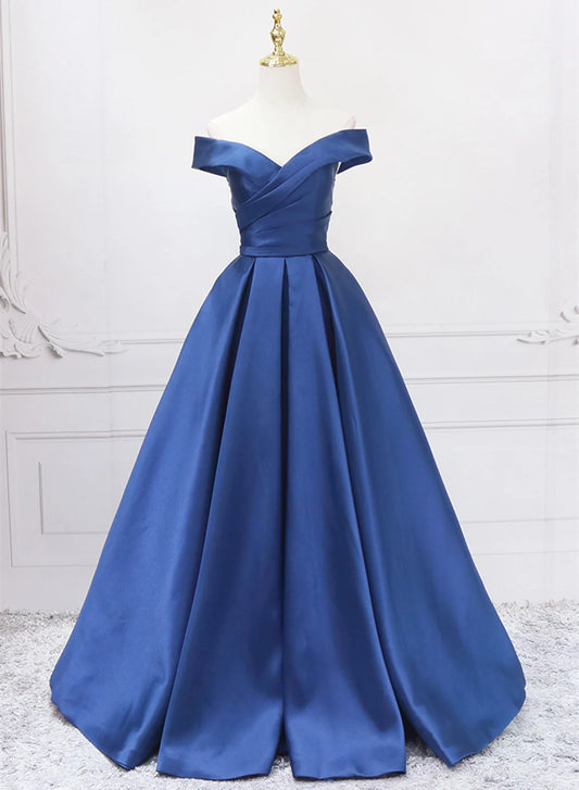 Beaira Blue Satin Sweetheart Long Wedding Party Dress Blue Formal Dress prom dresses shops