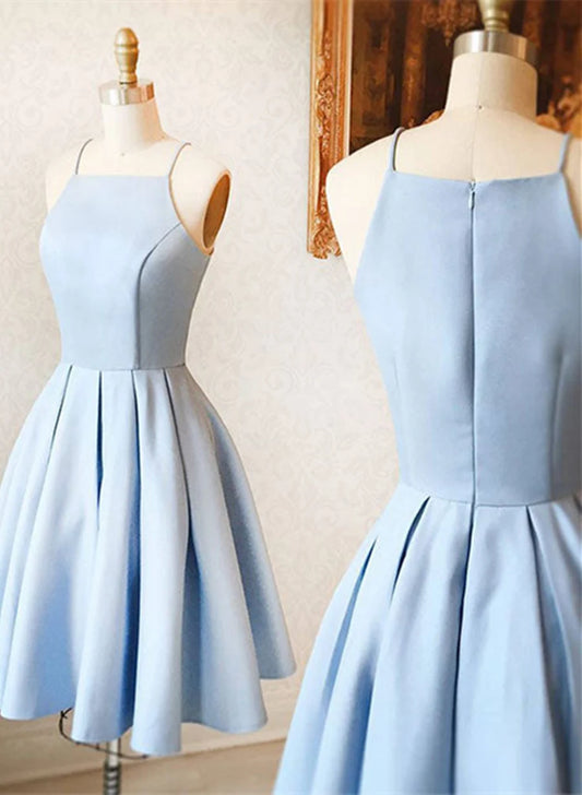 Beaira Blue Satin Short Halter Prom Dress Light Blue Short Homecoming Dress prom dresses shops