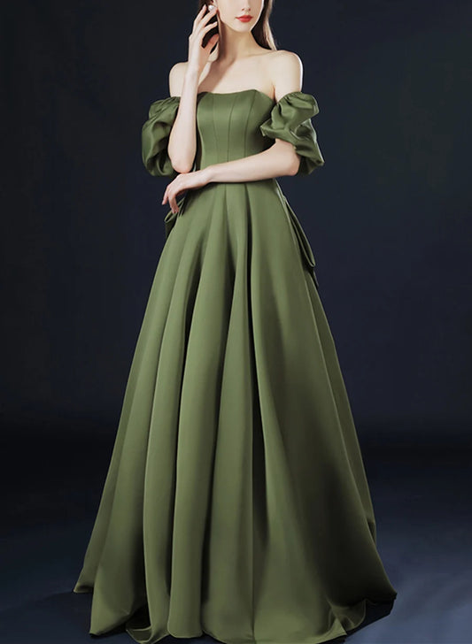 Beaira Dark Green Satin Short Sleeves Party Dress Dark Green Formal Dress prom dresses shops