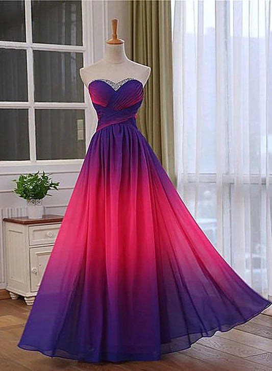 Beaira Beautiful Gradient Chiffon Sweetheart Beaded Prom Dress A-line Gradient Party Dress prom dresses shops