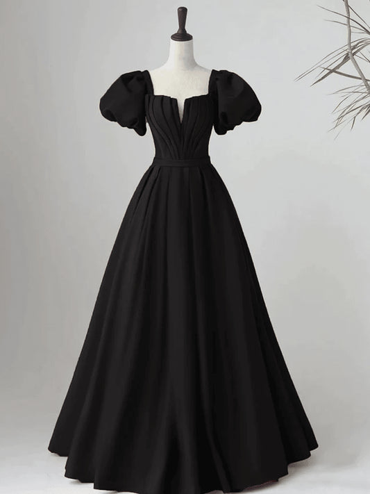 Beaira Black Satin Long Party Dress Prom Dress A-line Black Formal Dress prom dresses shops