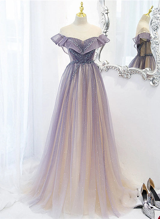 Beaira Light Purple Shiny Tulle Gradient A-line Sweetheart Prom Dress Long Tulle Formal Dress prom dresses shops