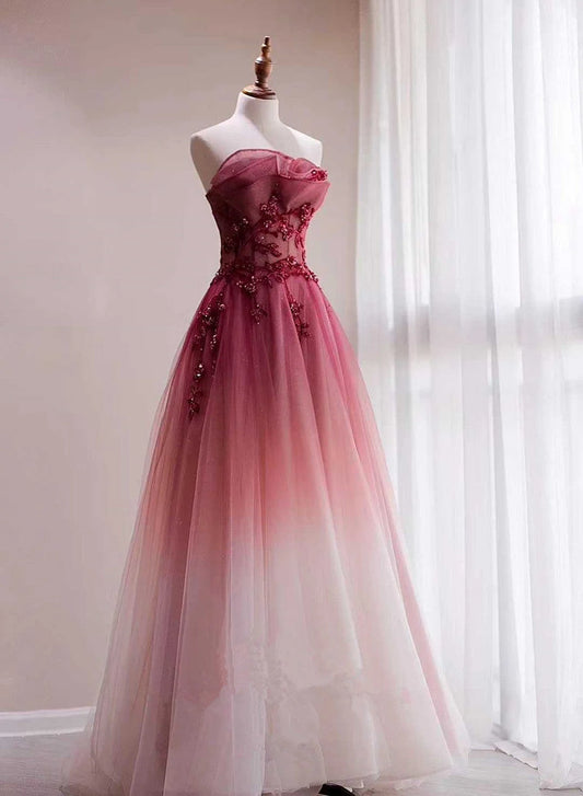 Beaira Beautiful Tulle Gradient with Beaded Long Party Dress A-line Gradient Prom Dress prom dresses shops