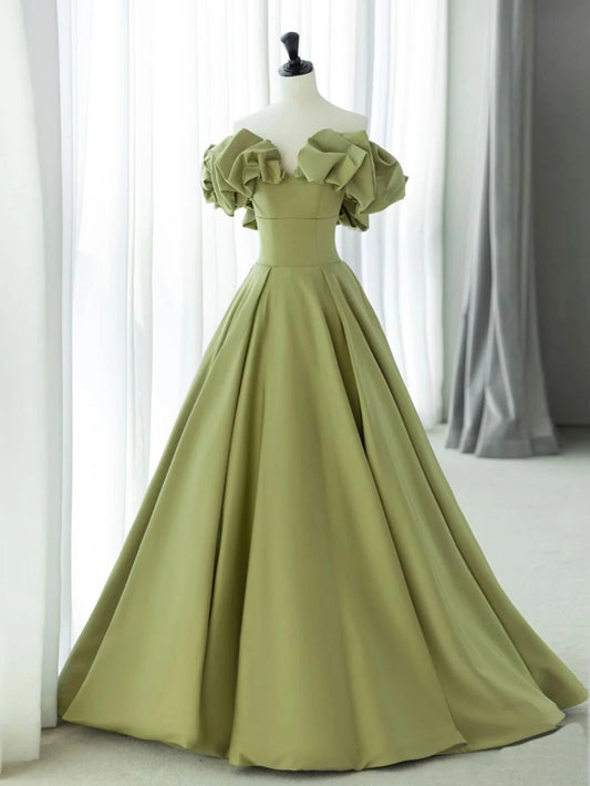 Beaira Green Satin Long Off Shoulder Formal Dress Green Evening Dress Prom Dress prom dresses shops