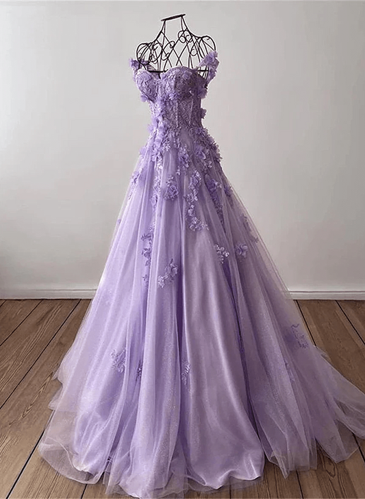 Beaira Lilac Sweetheart 3D Flowers Lace Applique Prom Dresses Tulle Evening Dress prom dresses shops