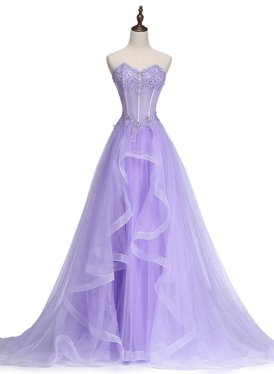 Beaira Light Purple Tulle Sweetheart Long Party Dress A-line Tulle Formal Dress prom dresses shops