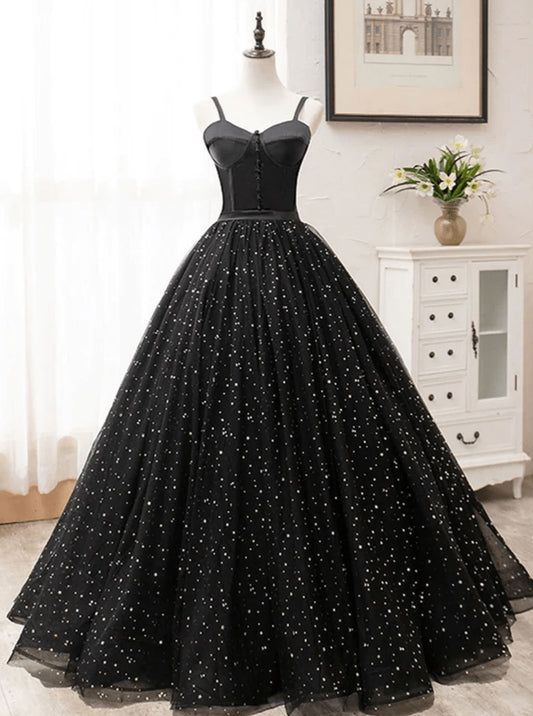 Beaira Black Sweetheart Straps Tulle Long Evening Gown Sleeveless Floor-Length Prom Dresses prom dresses shops