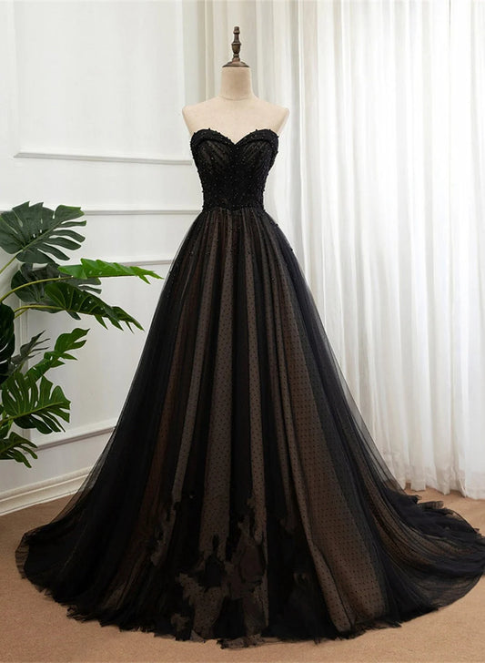 Beaira Black Sweetheart Beaded Tulle Prom Dress A-line Evening Dress Party Dress prom dresses shops