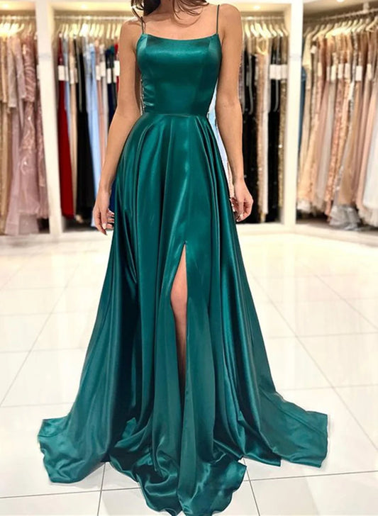 Beaira Green Satin A-line Lace-up Prom Dress Party Dress Green Evening Dress prom dresses shops