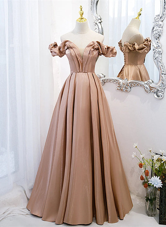 Beaira Champagne Satin Long Party Dress Prom Dress A-line Simple Formal Dress prom dresses shops