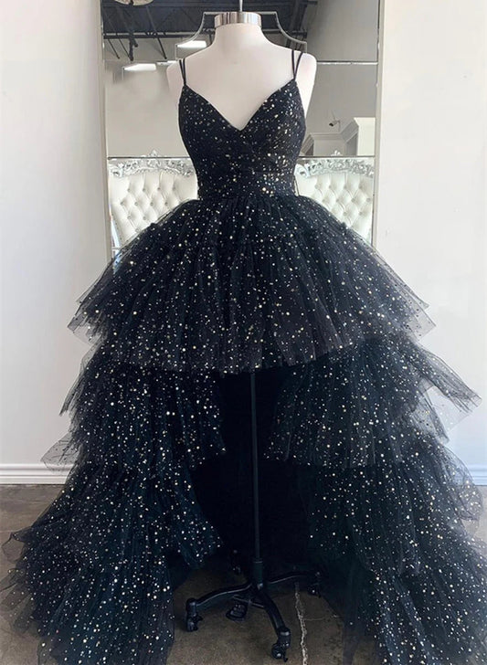 Beaira Black V-neckline Layers Tulle Long Formal Dress Black Prom Dress Party Dress prom dresses shops