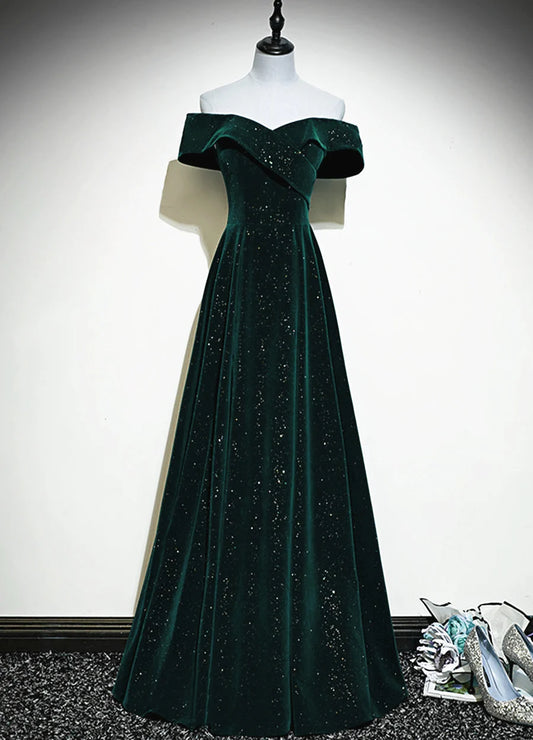 Beaira Green Velvet Off Shoulder Long Party Dress A-line Green Wedding Party Dress prom dresses shops