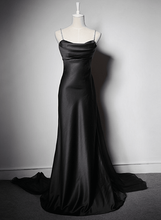 Beaira Black Satin Long Formal Dress Wedding Party Dress Black A-line Prom Dress prom dresses shops