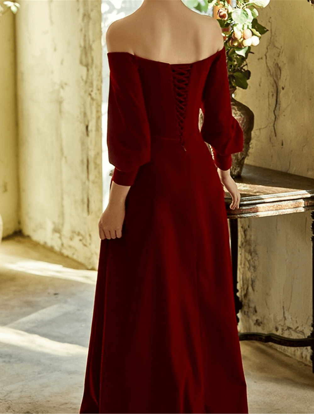 Beaira Red Elegant Off Shoulder Long Sleeves Party Dress Red Long Formal Dress Prom Dress prom dress shop