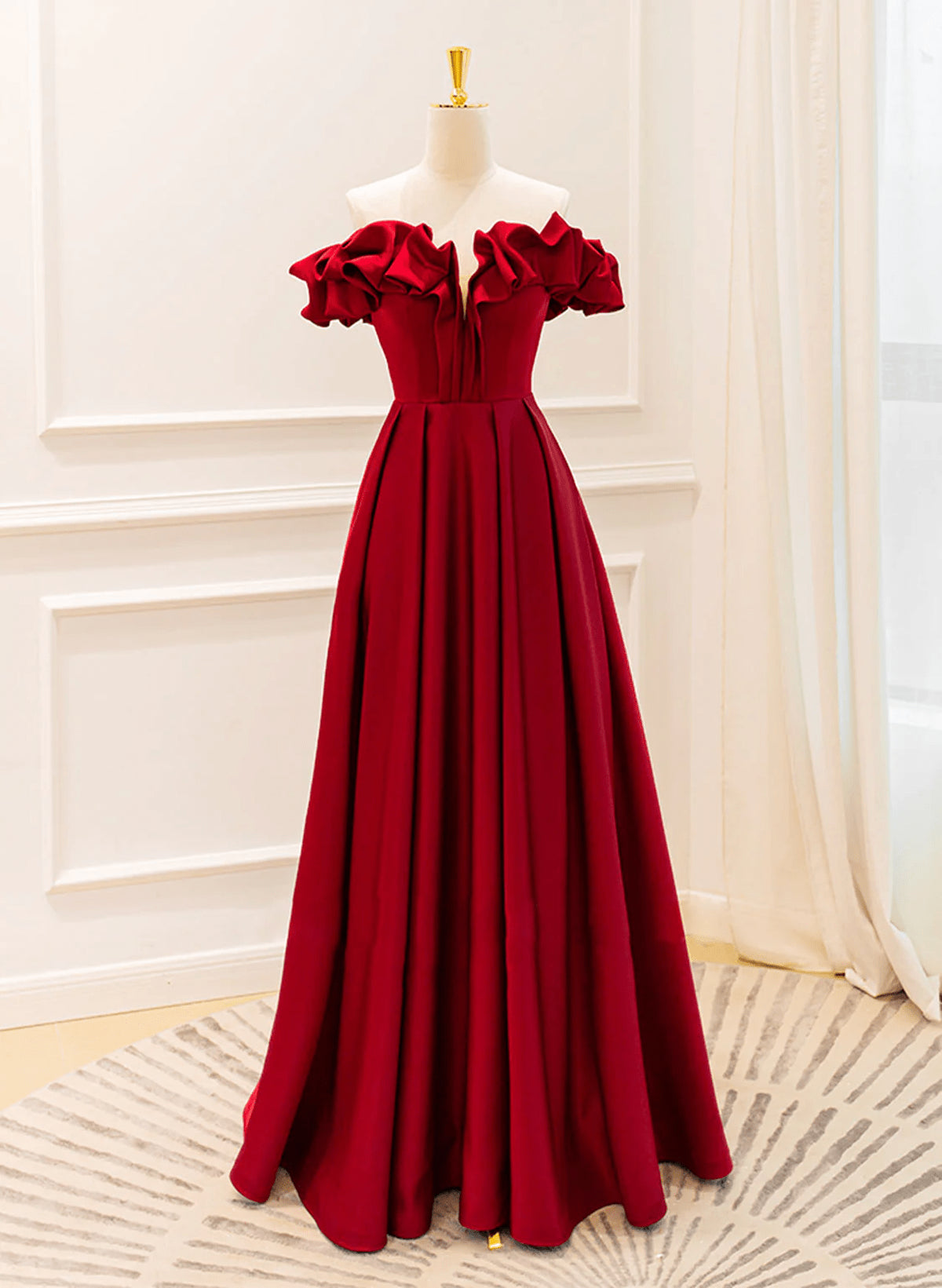 Beaira Wine Red Satin Off Shoulder Long Formal Dress Wine Red Prom Dress Evening Dress prom dress shop