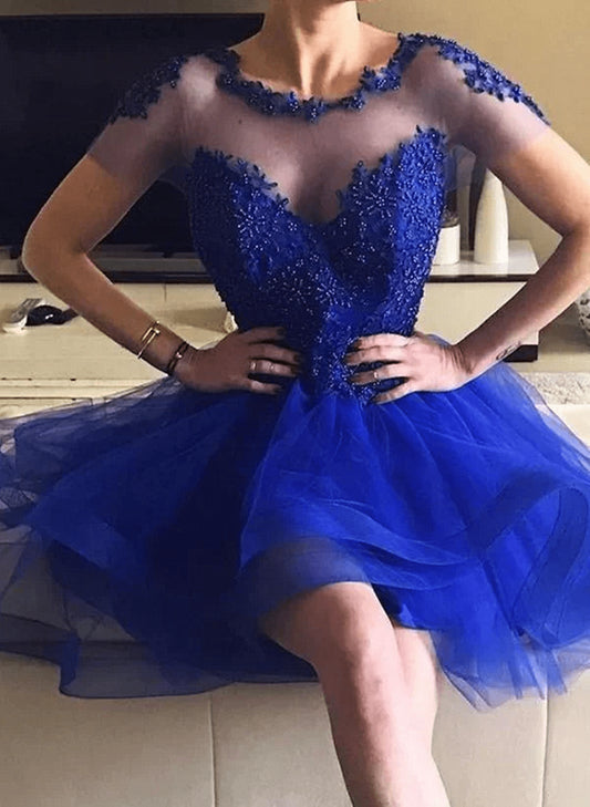 Beaira Royal Blue Beaded High Low Party Dress Royal Blue Short Homecoming Dress prom dress shop