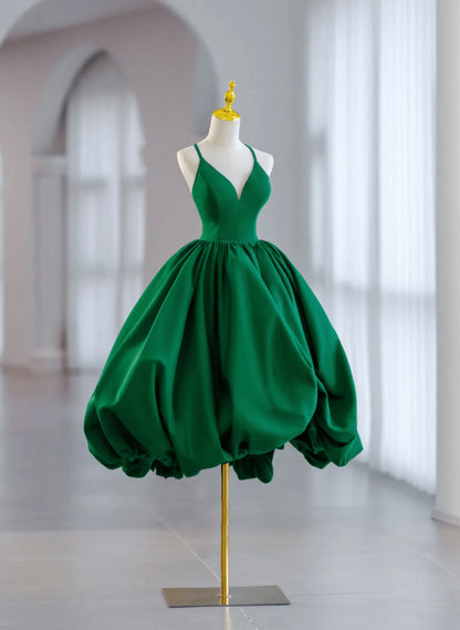 Beaira Green V-neckline Straps Satin Short Prom Dress Green Homecoming Dress prom dress shop