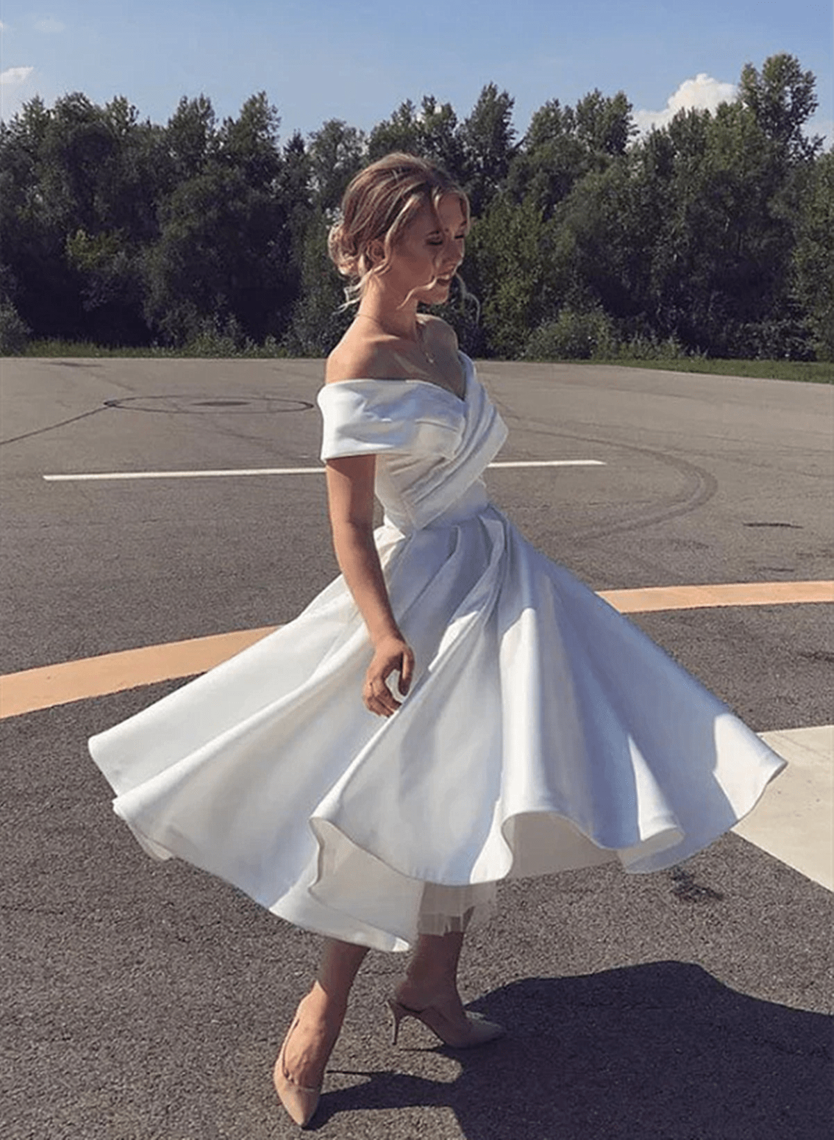 Beaira White Off The Shoulder Ankle Length Satin Prom Dress A Line Homecoming Dress prom dress shop