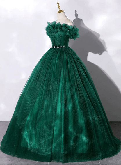 Beaira Green Off Shoulder Beaded Long Prom Dress Ball Gown Green Evening Dress prom dress shop