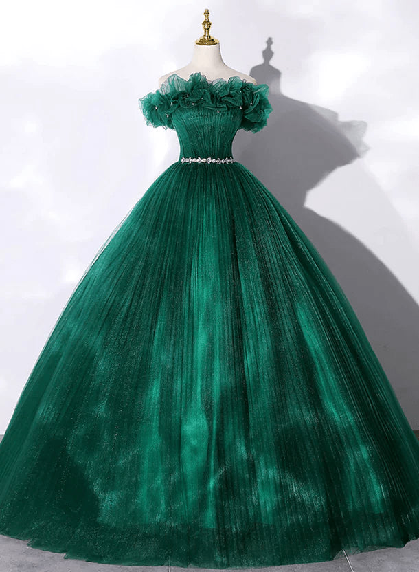 Beaira Green Off Shoulder Beaded Long Prom Dress Ball Gown Green Evening Dress prom dress shop