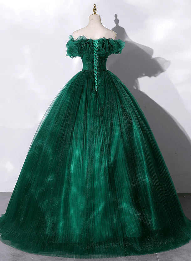 Beaira Green Off Shoulder Beaded Long Prom Dress Ball Gown Green Evening Dress prom dress shop