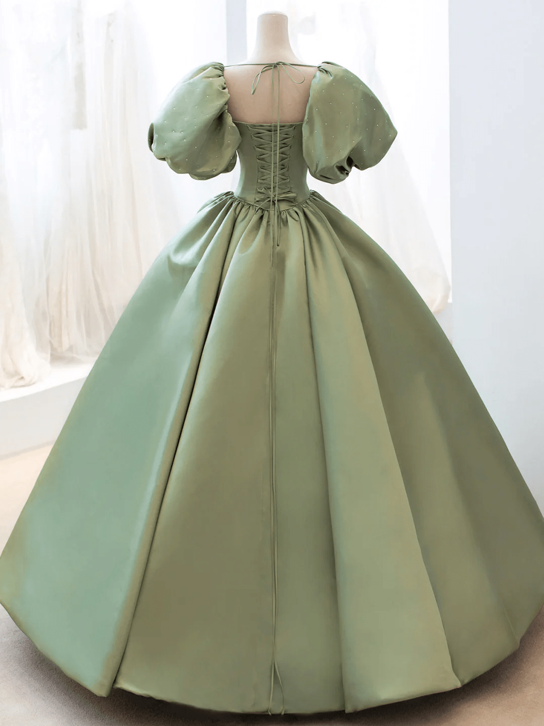 Beaira Green Satin Beaded Long Party Dress Green Satin Prom Dress Formal Dress stores with prom dresses