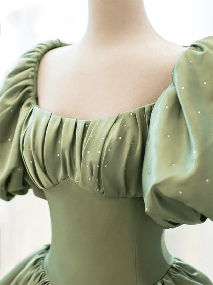 Beaira Green Satin Beaded Long Party Dress Green Satin Prom Dress Formal Dress stores with prom dresses