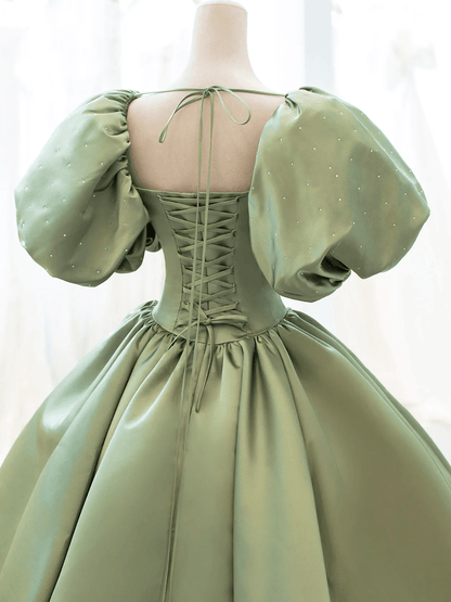 Beaira Green Satin Beaded Long Party Dress Green Satin Prom Dress Formal Dress stores with prom dresses