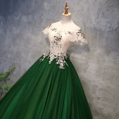 Beaira Green Off Shoulder Tulle with Flowers Green Long Sweet 16 Dress stores with prom dresses