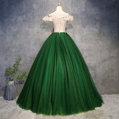 Beaira Green Off Shoulder Tulle with Flowers Green Long Sweet 16 Dress stores with prom dresses