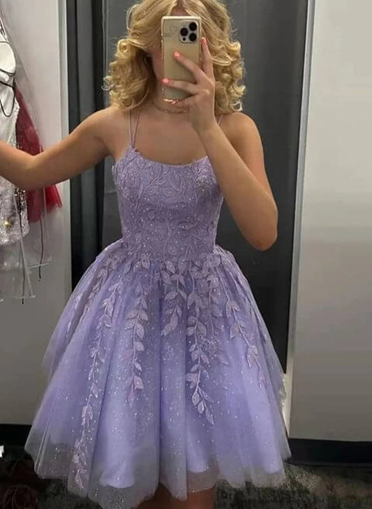 Beaira A Line Purple Lace Short Prom Dresses Purple Lace-up Homecoming Dresses stores with prom dresses