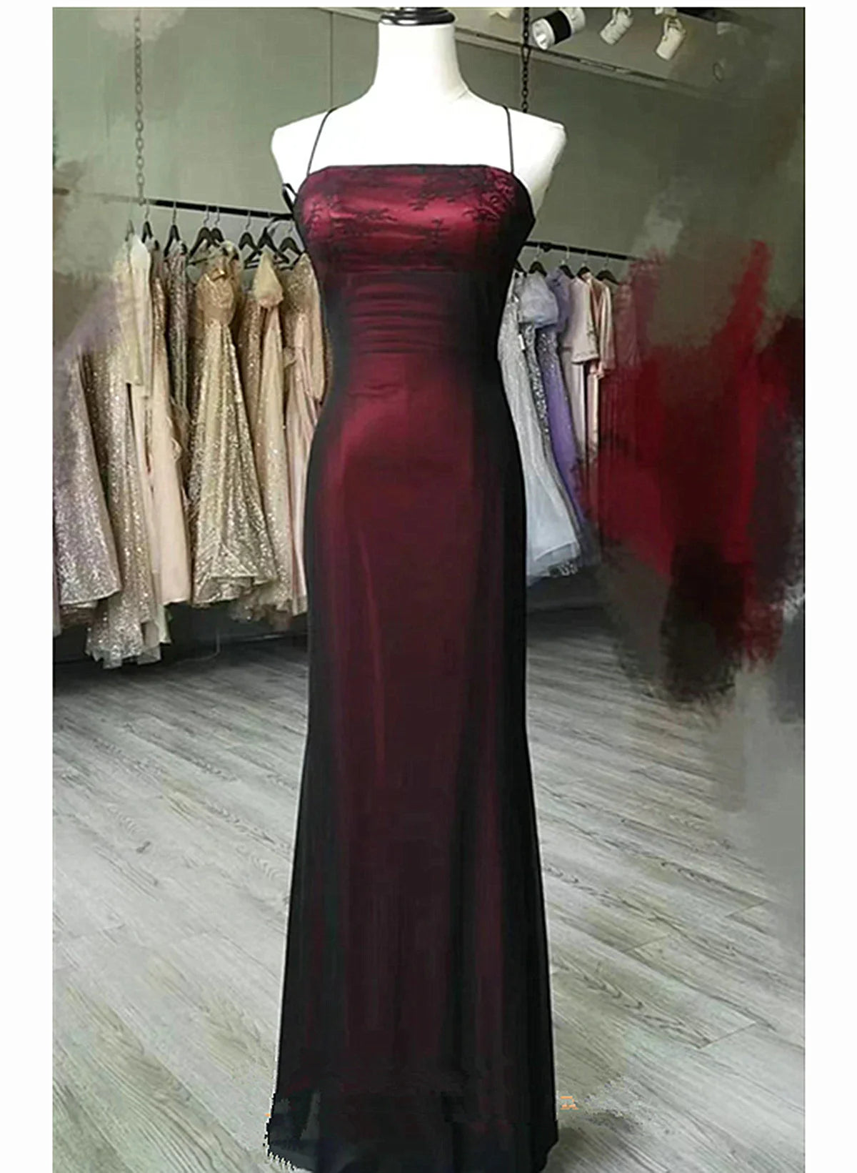 Beaira Black and Red Square Neckline Party Dress Black and Red Long Evening Dress stores with prom dresses