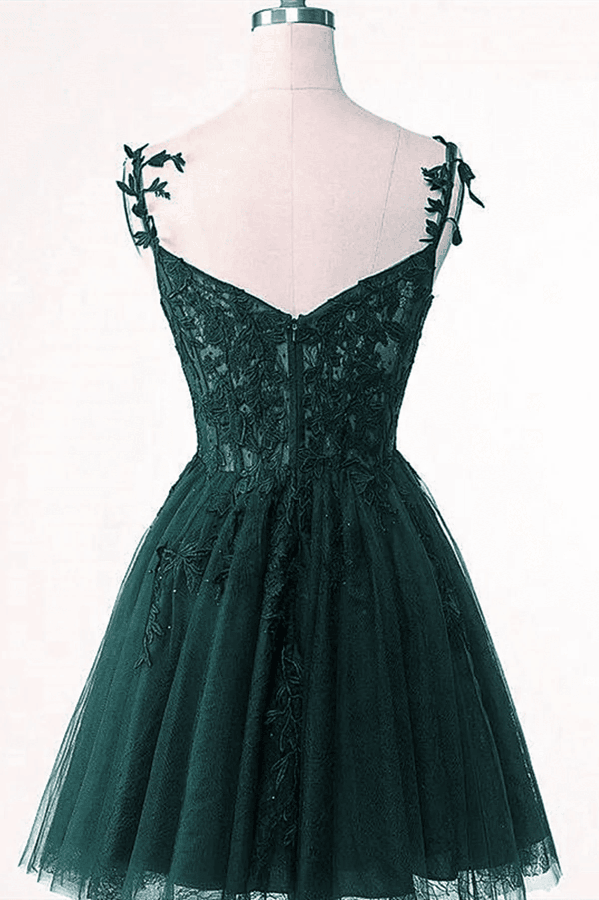 Beaira Dark Green Tulle With Lace Short Homecoming Dress V-neckline Green Short Prom Dress stores with prom dresses