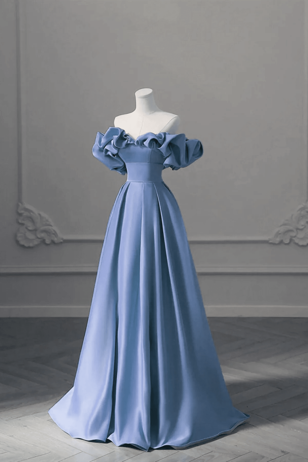 Beaira Unique Blue Satin Long Off Shoulder Party Dress Simple Blue Prom Dress prom dresses shops