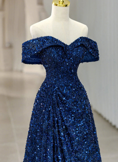 Beaira Sequins Sweetheart Off Shoulder Long Party Dress A-Line Blue Long Evening Dress Prom Dress prom dresses shops