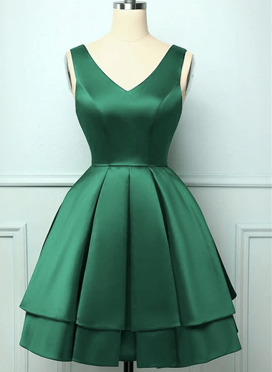 Beaira Green Satin Short V-neckline Party Dress Green Short Homecoming Dress prom dresses shops