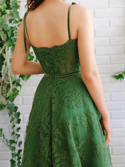 Beaira A-line Green Lace Long Prom Dress Green Lace Straps Sweetheart Evening Dress prom dresses shops