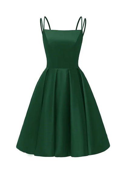 Beaira Green Satin Straps Lace-up Short Homecoming Dress Green Prom Dress prom dresses with long sleeves