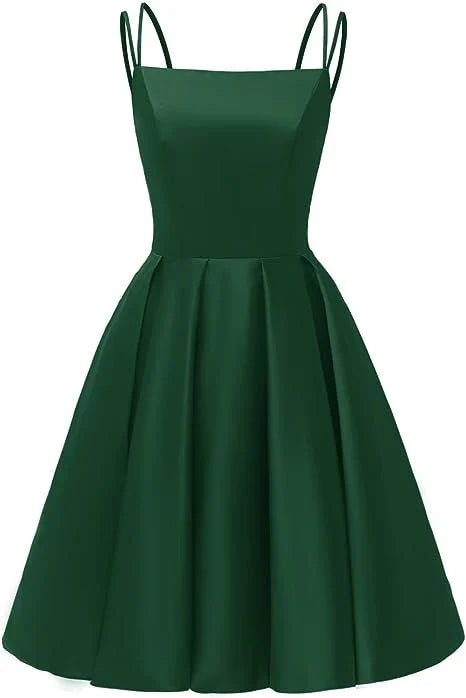 Beaira Green Satin Straps Lace-up Short Homecoming Dress Green Prom Dress prom dresses with long sleeves