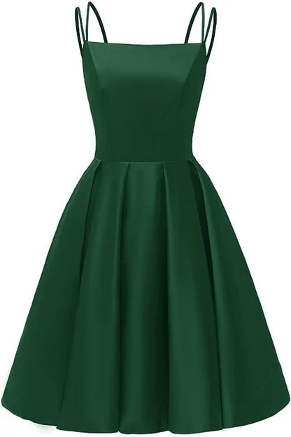 Beaira Green Satin Straps Lace-up Short Homecoming Dress Green Prom Dress prom dresses with long sleeves