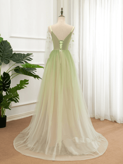 Beaira Green Tulle Gradient Long Party Dress Green Floor Length Formal Dress prom dresses stores