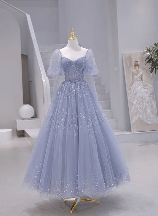 Beaira Blue Long sleeves Beaded A-line Long Prom Dress Blue Formal Dress prom dresses stores